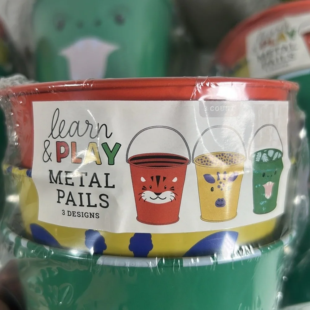 Lot of 12 Jungle Animal Pails Mini Buckets Storage Kids Party Favors Pails NWT